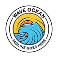Colorful Blue Wave Ocean Logo Vector Graphic Design illustration Vintage Badge Emblem Symbol and Icon Royalty Free Stock Photo