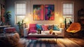 colorful blurred eclectic interior