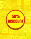 Colorful board for 50% discount in yellow tones