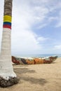 Colorful boat on the coast of Santa Marta in Colombia