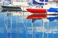Colorful boat reflections at Piraeus port Greece Royalty Free Stock Photo