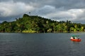 Colorful boat at Savusavu harbor, Vanua Levu island, Fiji