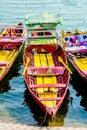 Colorful boats in Beautiful Bhimtal lake of Nainital Royalty Free Stock Photo