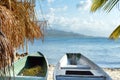 Colorful boats and the Caribbean sea at Omoa, Honduras