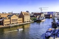 Colorful Boats Historic Inner Harbor Port Motlawa River Gdansk Poland