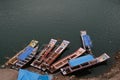 Colorful Boats in holy Narmada river in Omkareshwar