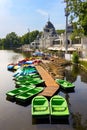 Colorful boats on the lake in Varosliget public city park, Budapest, Hungary