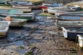 Colorful boats at low tide, located along the Thames Estuary, Leigh on Sea