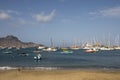 Colorful boats in the marina, the bay of Mindelo, Cape Verde Royalty Free Stock Photo