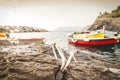 Colorful boats moored in the marina waiting to go out for fishing Royalty Free Stock Photo