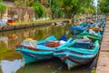 Colorful boats mooring at the dutch canal in Negombo, Sri Lanka