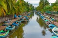 Colorful boats mooring at the dutch canal in Negombo, Sri Lanka