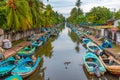 Colorful boats mooring at the dutch canal in Negombo, Sri Lanka