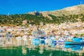 Colorful boats in port on Greek Island, Greece Royalty Free Stock Photo