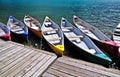 Abstract of Colorful boats docked at Moraine lake in Canada. Royalty Free Stock Photo