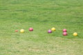Colorful Bocce Balls in Green Lawn Royalty Free Stock Photo
