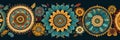 Colorful Bohemian Sunflower Mandala Pattern - A Seamless Geometric Vintage Floral Wallpaper Banner, generative AI Royalty Free Stock Photo