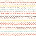 Colorful Boho Embroidery Needlework Vector Seamless Pattern. Hand Drawn Tribal Scalloped Edge Stitches Print