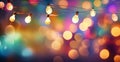 Colorful bokeh and retro string lights create a festive party background Royalty Free Stock Photo