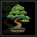 Colorful Bonsai tree mandala arts isolated on black background