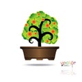 Colorful of Bonsai tree, silhouette of bonsai, Detailed image, Vector illustration. Royalty Free Stock Photo