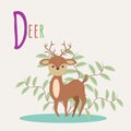 Colorful book alphabet. Book of animals. Deer. Letter D