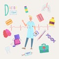 Colorful book alphabet. Book of professions. Profession Doctor. Letter D