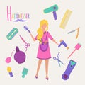 Colorful book alphabet. Book of professions. Profession Hairdresser. Letter H
