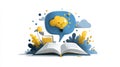 Colorful Book Illustration with Light Bulb and Thought Bubble Design Royalty Free Stock Photo