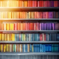 Colorful books create a visually appealing scene on sleek shelving