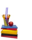 Colorful Books, Pencils, and Apple Isolated Royalty Free Stock Photo