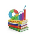 Colorful books with pie chart and bar graph illustrating growth and education Royalty Free Stock Photo