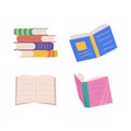 Colorful books set. Books in a stack, open, in a group, closed. Learn and study.