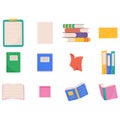 Colorful books set. Books in a stack, open, in a group, closed. Learn and study.