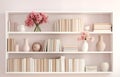 colorful books on shelves in white wooden closet in white room design soft light Royalty Free Stock Photo