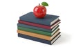 Colorful Books Stack with Red Apple on Top Isolated White Background (ai generated) Royalty Free Stock Photo