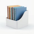 Colorful Books in White Organizer Box on White Background Royalty Free Stock Photo