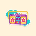 Colorful boom box or radio cassette tape player, cute sticker in bright colors, fashion patch vector illustration