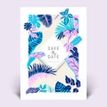 Colorful botanical invitation card template design, hand drawn tropical plants