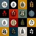 Colorful Botanical Pattern with Various Leaf Illustrations Royalty Free Stock Photo