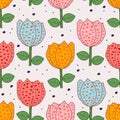 Colorful botanical seamless pattern with cute flower drawing background scandinavian style Royalty Free Stock Photo