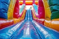 Colorful bouncy castle slide for children playground. Generative AI. Royalty Free Stock Photo