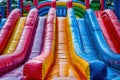 Colorful bouncy castle slide for children playground. Generative AI. Royalty Free Stock Photo
