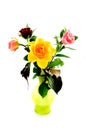 Colorful bouqet of roses in green vase