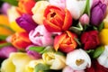 Colorful bouquet of beautiful tulips. Spring flowers. Full frame background.