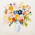 Colorful Bouquet: A Bold And Simplistic Painting Of Flowers In A Vase