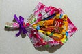 Colorful bouquet of delicious candies and chocolates