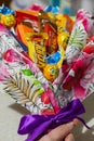 Colorful bouquet of delicious candies and chocolates