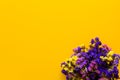 Colorful bouquet of dried autumn flowers lying on yellow paper background. Copy space. Flat lay. Top view.