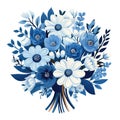 Colorful Bouquet of Mixed Flowers in blue white colors. Flat style icon illustration. Isolated on white background Royalty Free Stock Photo